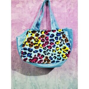 RARE Homerbest Blue Leopard Print Purse Tote Plush 7" x 3" x 4"